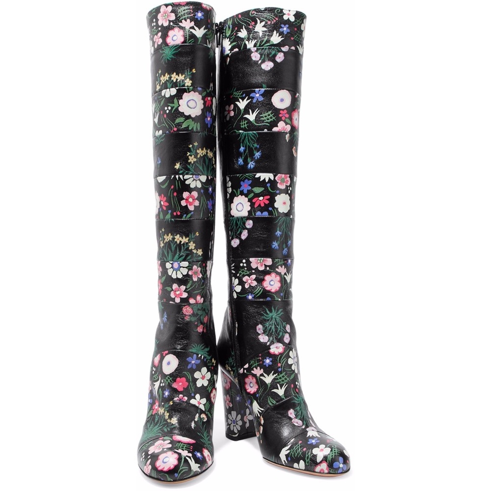 Valentino Black Floral Garavani Leather Boots